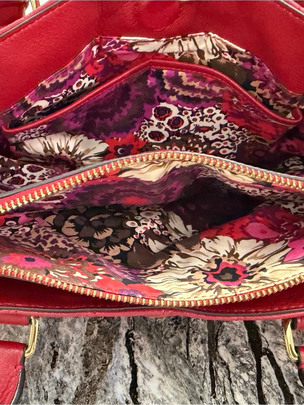 Vera Bradley Quilted Red Satchel with Gold Hardware